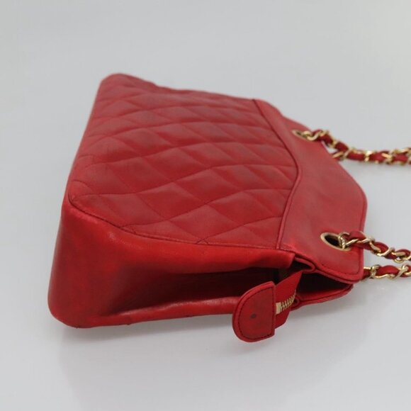 CHANEL Matelasse Chain Shoulder Bag Lamb Skin Gold Red CC Auth - Picture 4 of 16